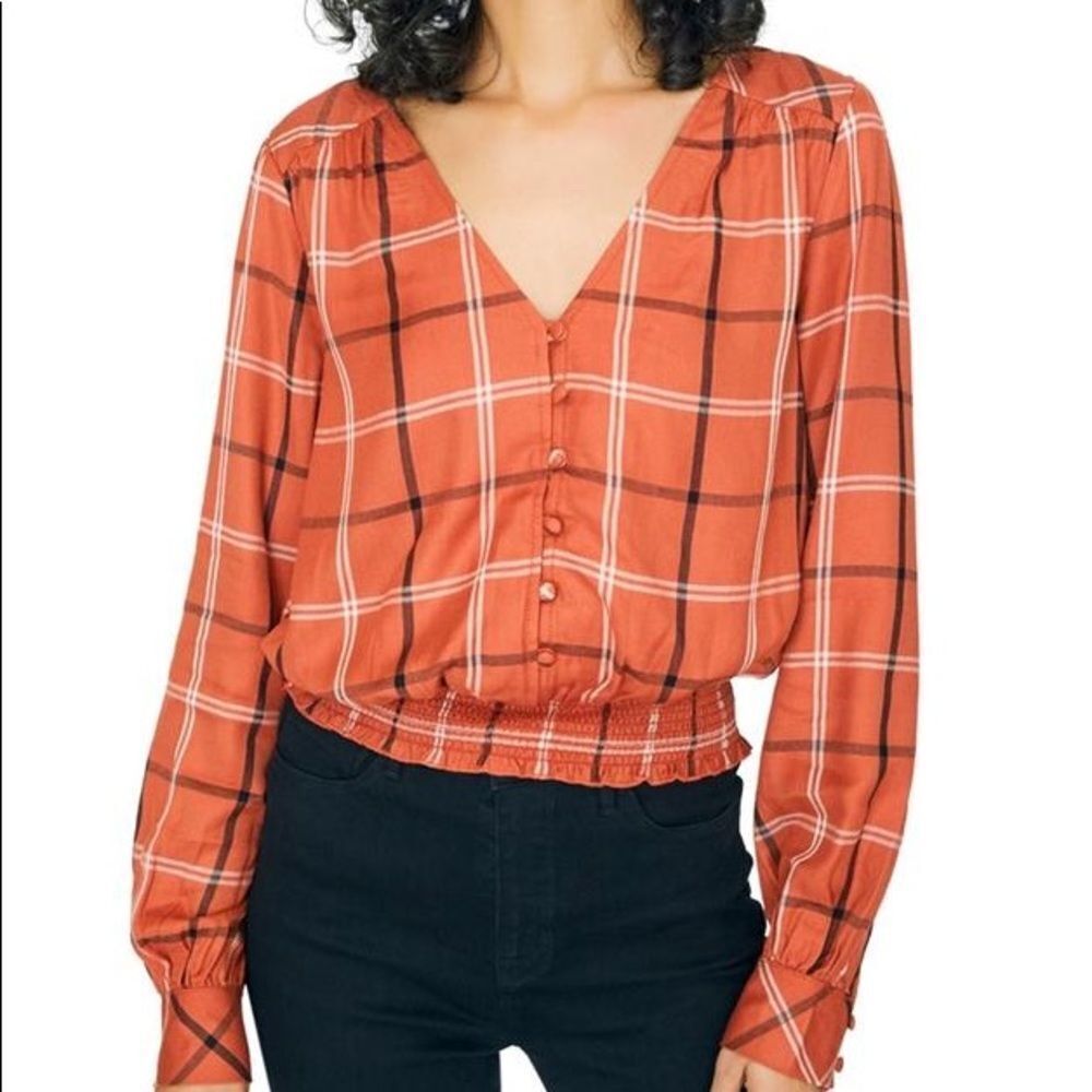 ‎Sanctuary orange plaid cropped blouse